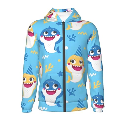 Cute Shark Kids Pullover Hoodies Boys Zip Up Sweatshirts Girls Athletic Clothes with Pocket2