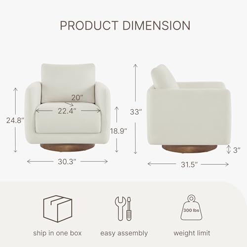 Image of Modern Swivel Accent Chair, 360 Rotating Round Barrel Armchair with Performance Fabric Upholstery for Living Room, Bedroom, Office, Reading Nook, Single,Cream