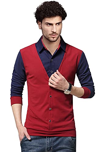 Image of EYEBOGLER Men's Solid Regular fit T-Shirt (T16 Wine Red Navy Blue XXXL)