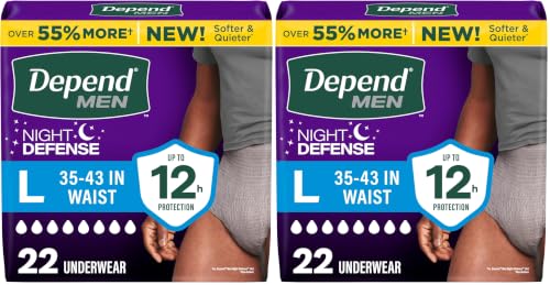 Image of Depend Night Defense Adult Diapers, Incontinence Underwear for Men, Disposable, Overnight, Large, Grey, 22 Count, Packaging May Vary (Pack of 2)