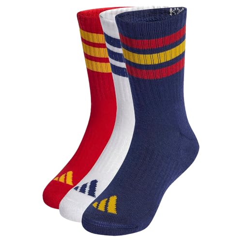 adidas Unisex Kids 3STRIPES CUSHIONED SPORTSWEAR CREW SOCKS 3 PAIR PACK dark blue/team power red 2/white 3-4 Years