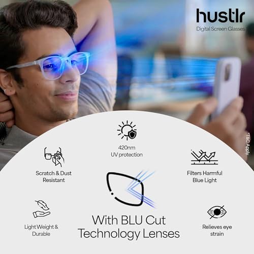HUSTLR Zero Power Bluecut & Antiglare Computer Eyeglasses | Full Rim Square | As Seen On Shark Tank | Peyush Bansal Glasses | For Men & Women |... - Image 7