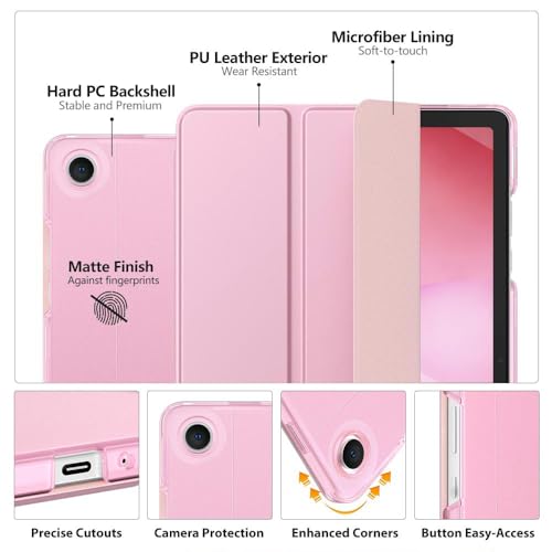 Image of MoKo for Samsung Galaxy Tab A11 Plus / A11+ Case 11 Inch 2026, Galaxy Tab A9 Plus / A9+ Case 11 Inch 2024, Slim Stand Hard PC Translucent Back Shell Smart Cover, Auto Wake /Sleep, Flowers Pink
