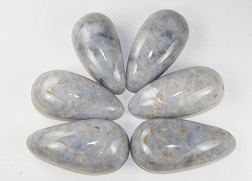 Fundamental Rockhound Products: Blue Quartz Massage Wand Teardrop Style Natural Gemstone Crystal, grounding Stone with Carrying Pouch