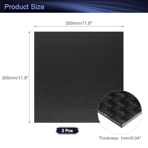 QUARKZMAN 2 Stück 3K Carbon Fiber Plate Panel Sheets, 300 x 300 x 1mm Carbon Fiber Board Plate Flexible für RC Flugzeug, Modellauto, Auto Teile (Plain Bright)