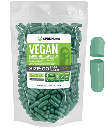 Image of XPRS Nutra Size 00 Empty Capsules - 500 Count Empty Vegan Capsules - Vegetarian Empty Pills - DIY Vegetable Capsule Filling- Veggie Pill Caps (Sage Green)