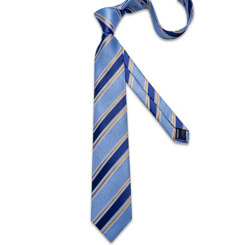 Image of DiBanGu Mens Tie Silk Plaid Striped Necktie and Pocket Square Cufflinks Tie Clip Set with Gift Box Formal Wedding Party