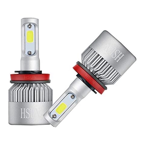 HSUN H11 H8 H9 LED Headlight Bulb,All-in-One Conversion Kit-8000 Lumens Extremely Super Bright COB Chip for Car Headlight Fog Light and More,2 Pack 6500K White Cover