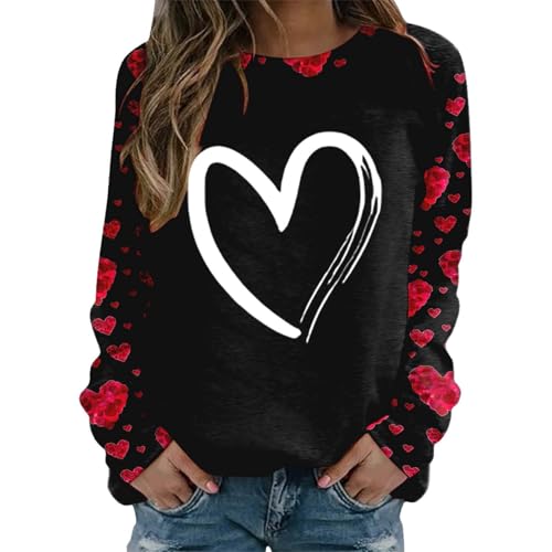 Generisch Sudadera de mujer con cuello redondo y estampado de San Valentín, camisetas casuales de manga larga para entrenamiento, blusa holgada, alas de ángel, color negro, Negro , L
