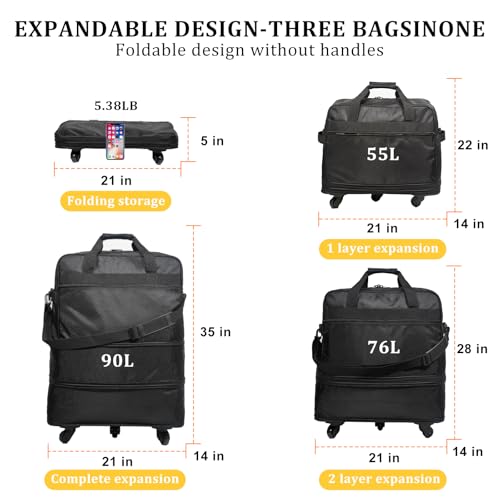 Suitcases with Wheels, Expandable Foldable Luggage Bag, Collapsible Rolling Travel Bag for Men Women, Lightweight Duffel Bag with Spinner Wheel2