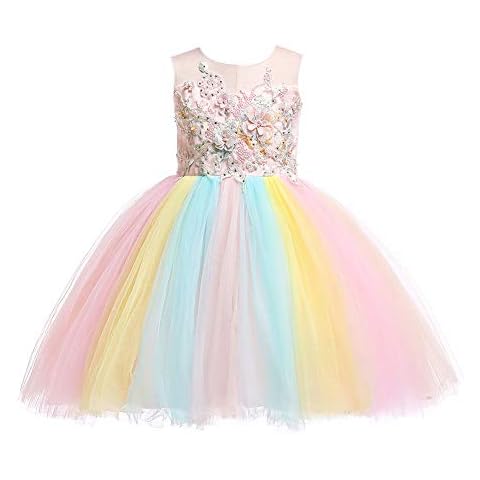 Weileenice Pink Kids Princess Dress Flower Girl Pastel Tulle Lace Dresses 3D Embroidery Beading for Toddler Girls Evening Pageant Wedding Party Bridesmaid 3 4 Kids Photo Shoot Birthday Gown Cover