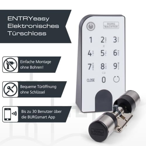 BURG-WÄCHTER Elektronisches Türschloss, Zylinder und Keypad, Öffnung mit App, Pincode oder...