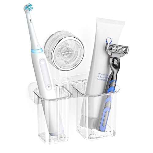 DoocliB 歯ブラシ ホルダー 2個セット 壁掛け 浮かせる 収納 強力真空吸盤 取付簡単 歯磨き粉 シェーバー まとめて 収納