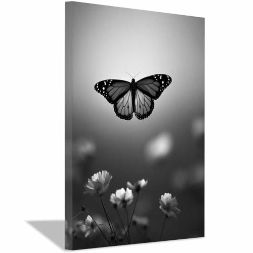 Scène des papillons gris en fleur tableau zen pour chambre
