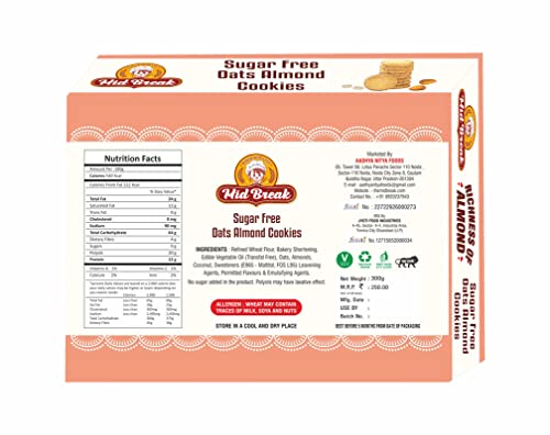 Image of Midbreak No Added Sugar Oats & Almond Cookies - 300gm (Pack Of 2) | Healthy Digestive Diabetic-Friendly Biscuits | Handmade & Delicious Tea Time Snack Biscuit