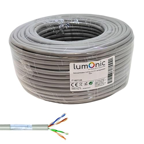 Lumonic 50m Netzwerkkabel CAT 5e F/UTP I CAT5e-kabel, Gigabit LAN Kabel, Ethernet Kabel I Flexibles Verlegekabel geschirmt, f&uuml;r den Innenbereich bis 100 MHz