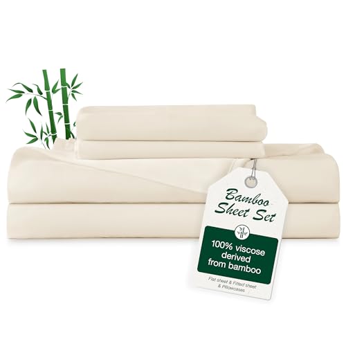 Love's cabin 4 Piece Queen Sheet Set, Cooling Sheets, 100% Rayon Derived from Bamboo, Breathable & Soft Queen Size Bed Set, Deep Pocket Up to 16