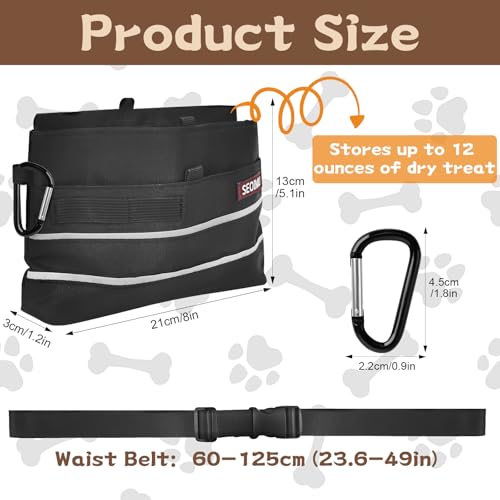 Leckerlitasche für Hunde mit Magnetverschluss, Freihändige Leckerlibeutel für Hunde, 3 Methoden zu Tragen Hundeleckerli Tasche, Praktischer Hunde Leckerlitasche mit Gürtel & Karabiner (Schwarz, L)