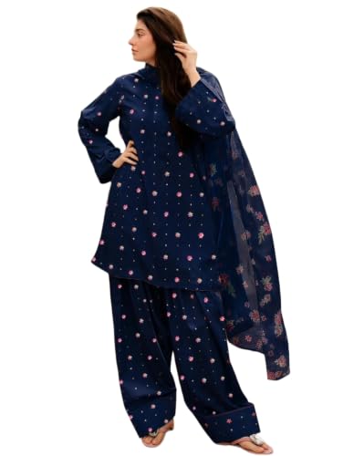 Image of ANNI DESIGNER Farshi Salwar Suit for Women | Viscose Blend Embroidered Straight Kurta with Dupatta | Farsi Farasi Parsi Ethnic Outfit | Indian Office Party Traditional Clothing Fashion