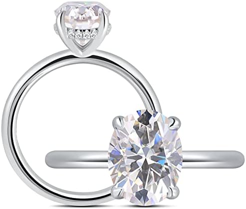 getlove Oval Cut Moissanite Engagement Ring for Women 2 Carat Solitaire Ring 18K White Gold Plated Solid Silver D-Color VVS1 Lab Created Diamond Ring Promise Ring for Her Wedding Ring Size 7.5