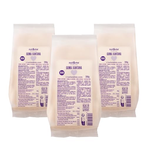 Goma Xantana 600 gr nut&me | Espesante alimenticio | Estabilizante natural | Sin gluten | Sin gluten, sin lactosa, sin aditivos | Sin OGM | Low carb | Vegano | Pack 3 x 200 gr