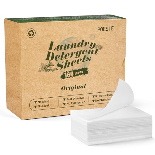 Poesie Laundry Detergent Sheets Original（Rainy Glass） Scent 160 Count Camping Hiking RV Trip Liquidless Clothes Laundry Detergent Strips for Travel Hotel Sink Dorm Home Outdoor