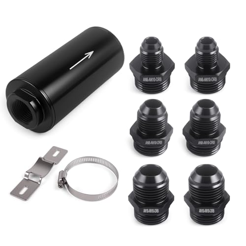 CNWZYMX 100 Micron Inline Fuel Filter 50mm Universal Solvent Filter Trap with AN6 AN8 AN10 Adapter Bracket Clamp for Gasoline Diesel E85