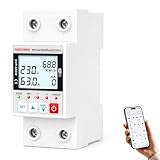 SINOTIMER WiFi Smart Energy Meter AC 63A 80-300V, WiFi Earth Leakage Over Under Voltage Protector, Circuit Breaker Din Rail, Electricity Energy Monitor APP Remote Control Smart Life 230V