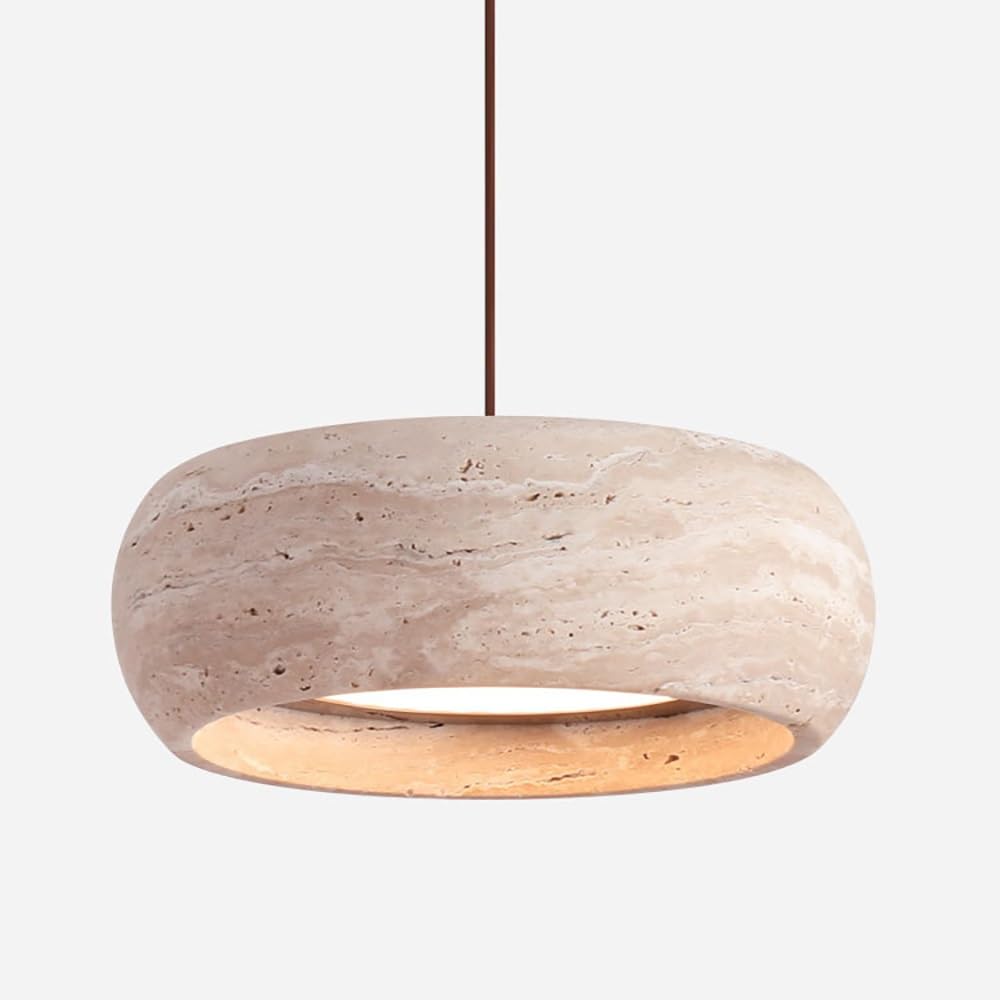Pendelleuchte Minimalistischer Gelber Travertin, LED Hängelampe Oben Unten Beleuchtung Ringstein Kronleuchter für Schlafzimmer Nachttisch(3 modes)