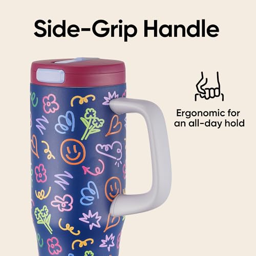 Image of Fijinhom 32 oz Tumbler with Handle, 304 Stainless Steel Insulated Water Bottle Keeps Cold 24 Hours, Water tumbler with flip straw, Insulated Coffee Mug, Travel Cup for Sports & Gifts, Blue Graffiti