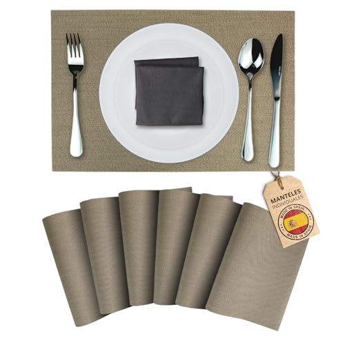 Mondiroso. Pack de 6 Manteles Individuales Mesa Lavables. Salvamanteles Individuales Antideslizantes Mantel Individual para Mesa de Comedor y Cocina. (6, Arena siroco)