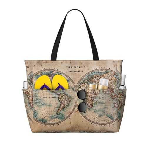 Sac fourre-tout imprimé carte du monde grand format noir