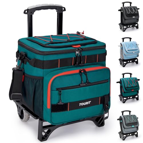 TOURIT Nevera plegable a prueba de fugas, aislado, 48 bidones rodantes con carro todoterreno, equipamiento mejorado y ruedas nuevas, adecuado para playa, picnic, compras, verde