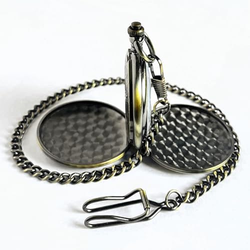 VIGOROSO Vintage Hand Wind Up Pocket Watches for Men, Mechanical Pocket Watch with Chain, Mens Skeleton Pocketwatch