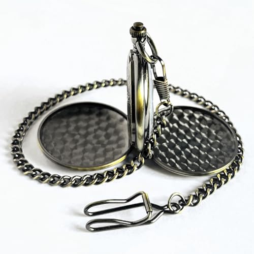 VIGOROSO Vintage Hand Wind Up Pocket Watches for Men, Mechanical Pocket Watch with Chain, Mens Skeleton Pocketwatch