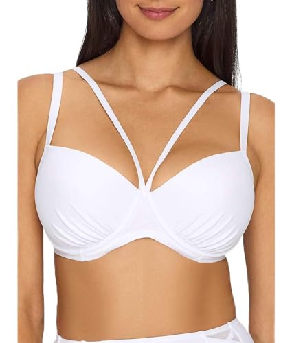 Pour Moi? Women's Beach Bound Padded Underwired Top Wired Plain Bikini Top, White (White White), 34B (Manufacturer Size:34B)