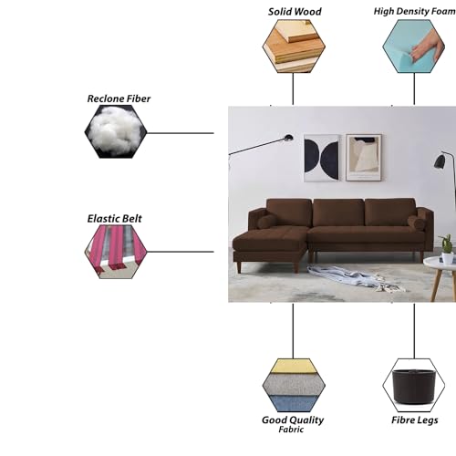 Image of Lezra LHS 4 Seater L Shape Sofa Set for Living Room (Brown Fabric) Premium Fabric Sofa