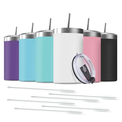 Deitybless 6 Pack 20 Oz Stainless Steel Skinny Tumbler with Splash Proof Lid, Vacuum Insulated Double Wall Thermal Cup, Outdoor Unbreakable Travel Slim Bottle for Hot Cold Drinks by Deitybless - Used condition - US$20.45