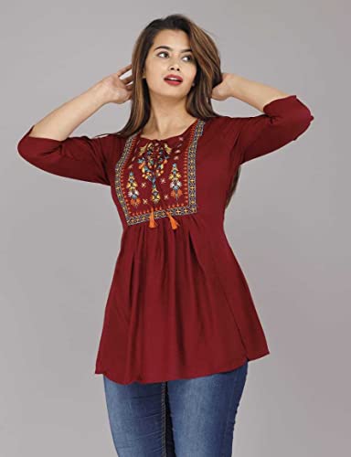 Image of Ganga febtex Women's Rayon Embroidered Short Kurti /Tops