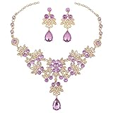 VALICLUD 1 Juego Collar Pendiente Conjunto joyería Nupcial de la Boda Pendientes de Boda Accesorios de Traje de Novia Pendientes Colgantes con Forma de lágrima Diamantes de imitación Violet