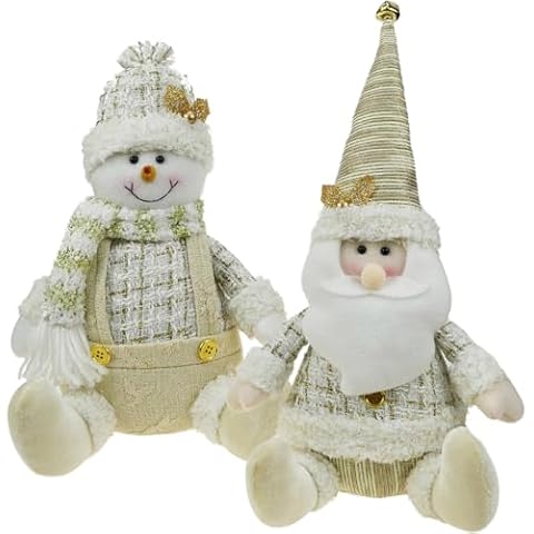 DearSun Set of 2, 11" H Sitting Christmas Figures Soft Stuffed Santa and Snowman, Tabletop Decor for Xmas Holiday Party Décor (Style B) Cover