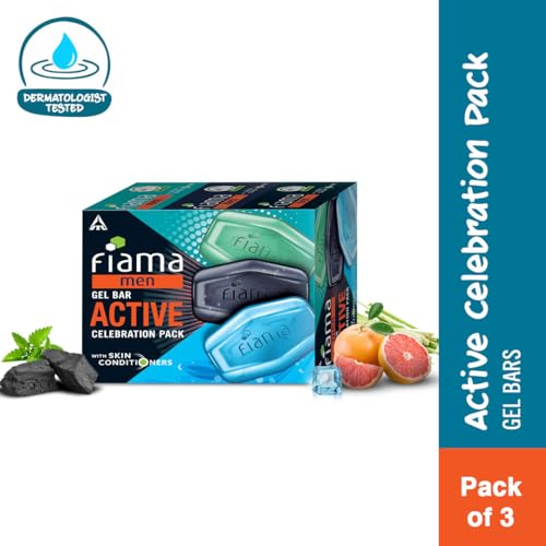 Fiama Men Gel Bar Active Celebration Pack with 3 Unique Gel Bars, 375g (125g - Pack of 3),Charcoal and Grapefruit, Refreshing Pulse and Energising Sport for Moisturised Skin,... - Image 2