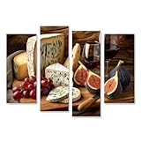 islandburner Bild auf Leinwand Käseplatte mit Wein und Feigen für Küche Feinschmecker Delikatessengeschäft Bilder Wandbilder Poster