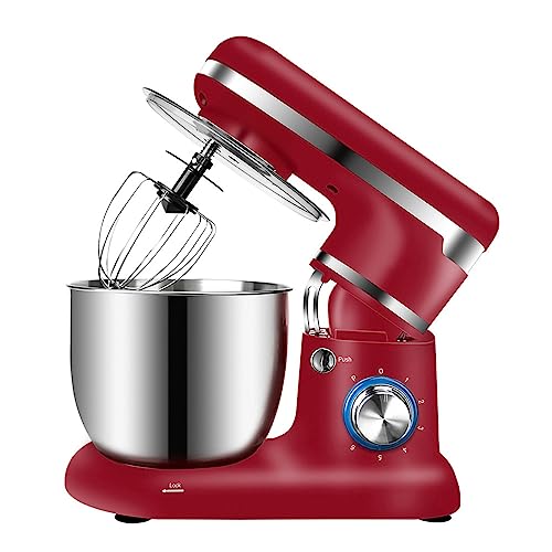 Food Mixer Electric Stand Mixers for Baking with 5L Bowl Cake Mixer 6 Speeds with Pulse Function with K-beater, Dough Hook, Whisk for Cake, Batter, Bread, Desserts and More (Color : Red)