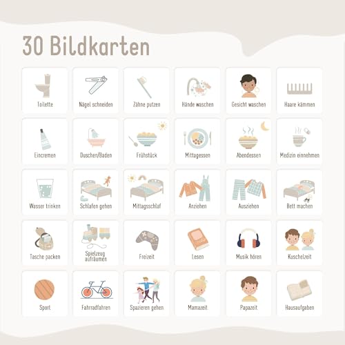 Routine Planer Kinder- & Tagesplaner – 2 Tafeln für Morgen- & Abendroutine mit 30 Kärtchen (3,5×3,5 cm) – Spielerischer Wochenplaner für Kinder