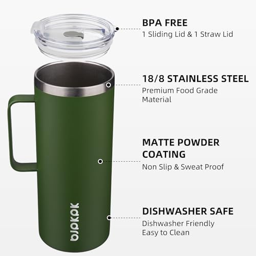 Image of BJPKPK 32oz Insulated Coffee Mug with Handle, Stainless Steel Travel Mug | Keeps Drinks Hot & Cold, Double Wall Vacuum, 2 Lids Included, BPA-Free Coffee Tumbler for Home, Office & Travel