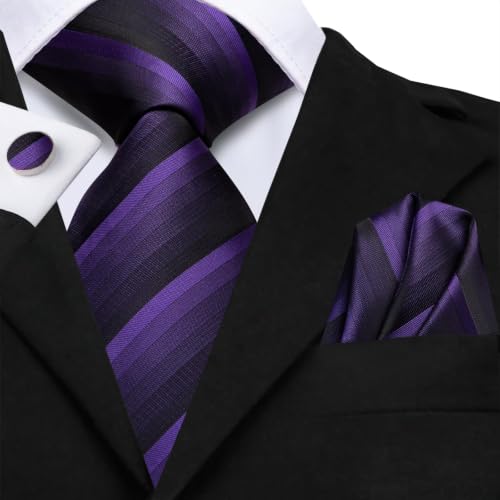 Image of Hi-Tie Men's Tie Sets Silk Paisley Striped Necktie Pocket Square Cuff-links Sets Wedding Business Holiday