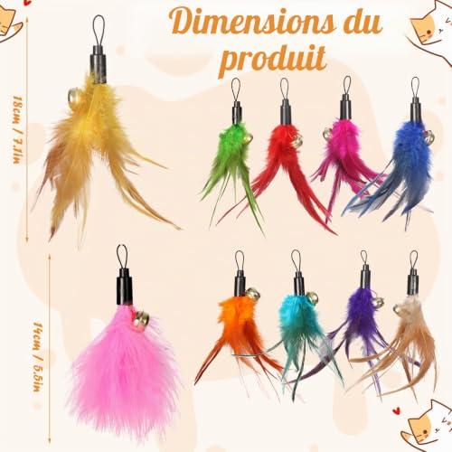 Samlonge Lot de 10 plumes avec clochettes - Jouet interactif pour chat - Jouet en plumes naturelles - Recharge pour jouets pour chat - Jeu interactif – vue 5