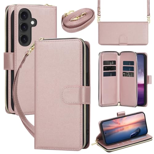 Étui Galaxy S23 Ultra antichoc or rose portefeuille zippé pour éviter les pertes
