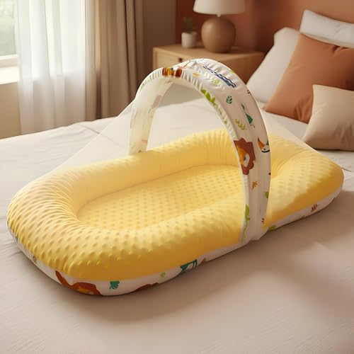 Image of StarAndDaisy Baby Carry Nest with Mosquito Net | Portable Baby Lounger for Infants (0-12 Months) | Foldable & Lightweight Travel Bed Soft & Breathable Fabric (Kangaroo Print)